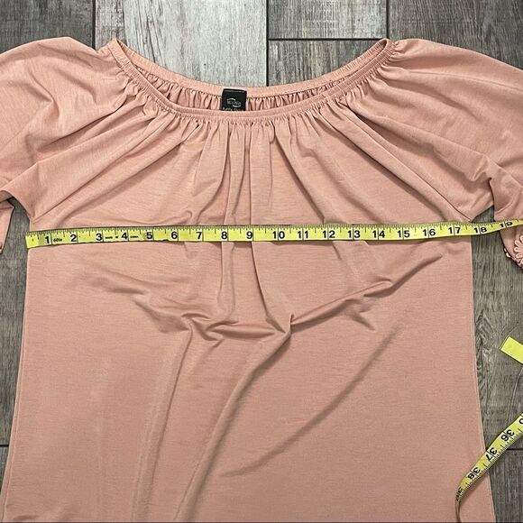 Win Win Ruffle Bell Sleeve Tunic Blouse Blush Pink Crochet Insert Detail Sz S/M - Picture 10 of 11